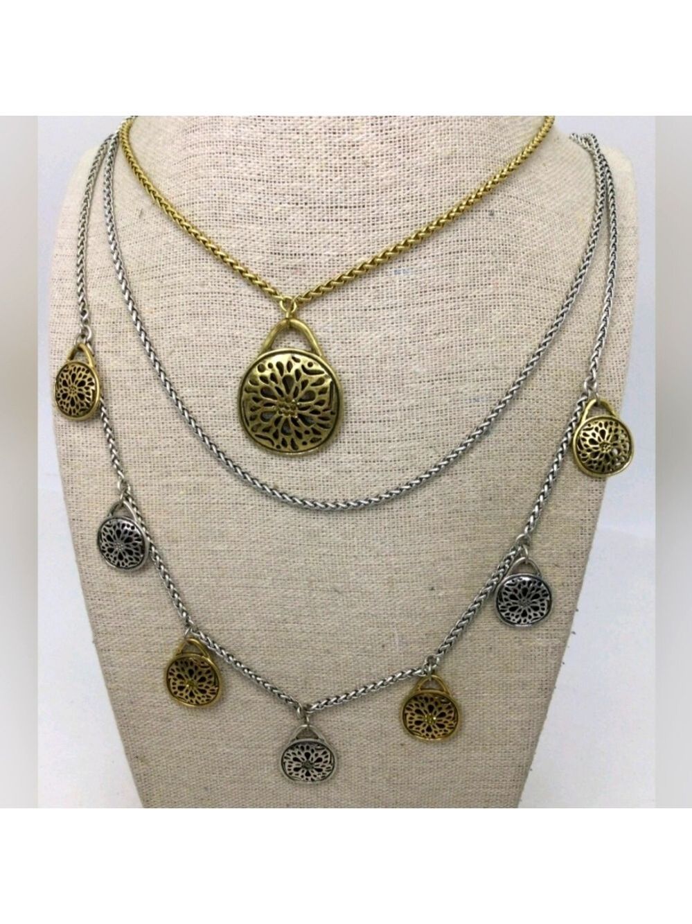 Lucky Brand Two-Tone Layering Necklace 32" EUC